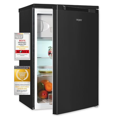 Exquisit Kühlschrank KS516-4-051C inoxlook-az | 107 L Volumen | Kühlschrank mit Gefrierfach freistehend | 4* Gefrieren | LED-Licht | Türanschlag wechselbar von Exquisit
