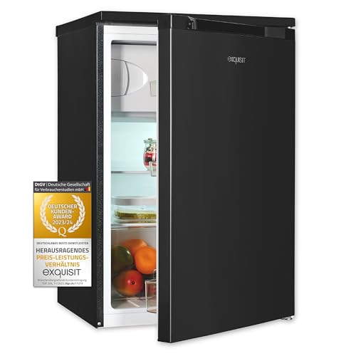 Exquisit Kühlschrank mit Gefrierfach, 107 Liter, kleiner Kühlschrank, 4-Sterne-Gefierfach, Kompakt, Freistehend, KS516-4-051C inoxlook-az von Exquisit
