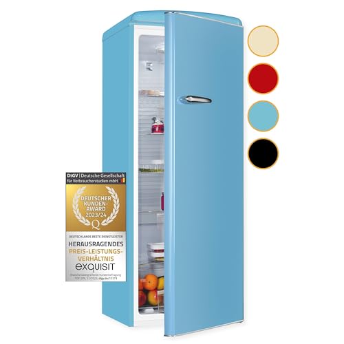 Exquisit Retro Vollraumkühlschrank RKS325-V-H-160E taubenblau | Nutzinhalt: 225 L | Retro-Design | Türablagen & Glasablagen | Ohne Gefrierfach von Exquisit