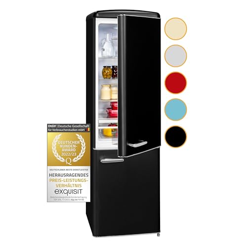 Exquisit Retrokühlschrank RKGC250-70-H-160E mattschwarz | 244 L Volumen | Kühlschrank Retro freistehend | Türablagen & Glasablagen | LED-Licht Exquisit Retrokühlschrank RKGC250-70-H-160E mattschwarz | 244 L Volumen | Kühlschrank Retro freistehend | Türablagen & Glasablagen | LED-Licht von Exquisit