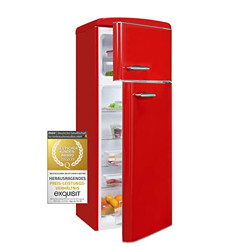 Exquisit Retrokühlschrank RKGC270-45-H-160E rot, Freistehend, insgesamt 206, Volumen, Rot, Kühlen und Gefrieren, Glasablagen und Gemüsefach, Retro Style Exquisit Retrokühlschrank RKGC270-45-H-160E rot, Freistehend, insgesamt 206, Volumen, Rot, Kühlen und Gefrieren, Glasablagen und Gemüsefach, Retro Style von Exquisit