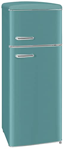 Exquisit Retrokühlschrank RKGC270-45-H-160E taubenblau | 206 L Volumen | Retro Kühlschrank mit Gefrierfach freistehend | Türablagen & Glasablagen | LED von Exquisit