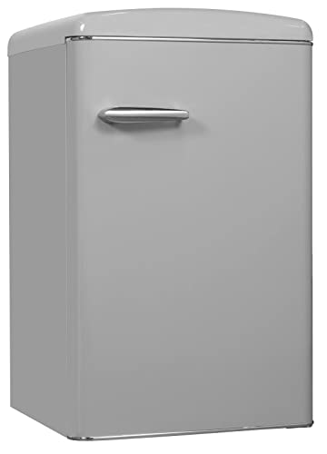 Exquisit Retrokühlschrank RKS120-V-H-160F grau | 122 L Volumen | Kühlschrank Retro freistehend | Türablagen & Glasablagen | LED-Licht von Exquisit