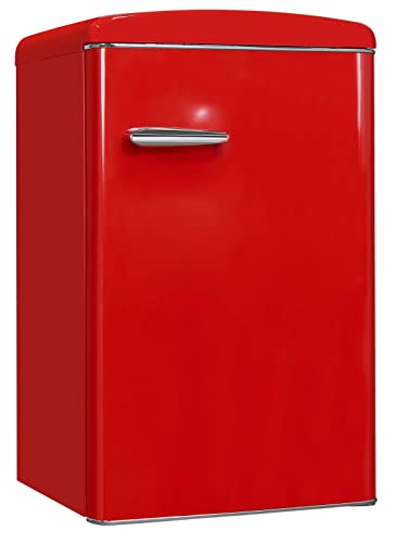 Exquisit Retrokühlschrank RKS120-V-H-160F rot | 122 L Volumen | Kühlschrank Retro freistehend | Türablagen & Glasablagen | LED-Licht von Exquisit