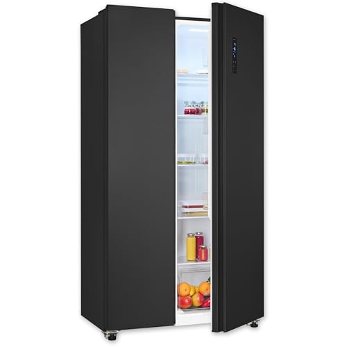 Exquisit Side-by-Side-Kühlschrank, Kühl-Gefrierkombination, NoFrost, 442 Liter, Schnellgefrieren, Alarm, 4-Sterne-Gefrieren, LED-Display, SBS546-040E inoxlook-az von Exquisit