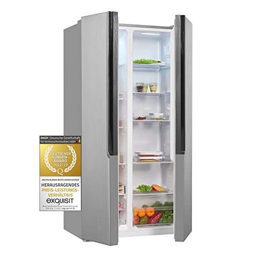 Exquisit Side-by-Side Kühlschrank SBS135-040F inoxlook | Standgerät | 422 l Volumen |LED-Licht | NoFrost | Umluftventilator | Display |Schnell-Gefrierfunktion | Inoxlook von Exquisit