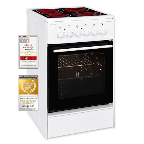 Exquisit Standherd ECM 5-4 BZ | Elektro-Standherd | 50 cm | 2-Kreis-Bräterzone | Glaskeramik-Kochfeld | 46 Liter Garraum | Weiß von Exquisit