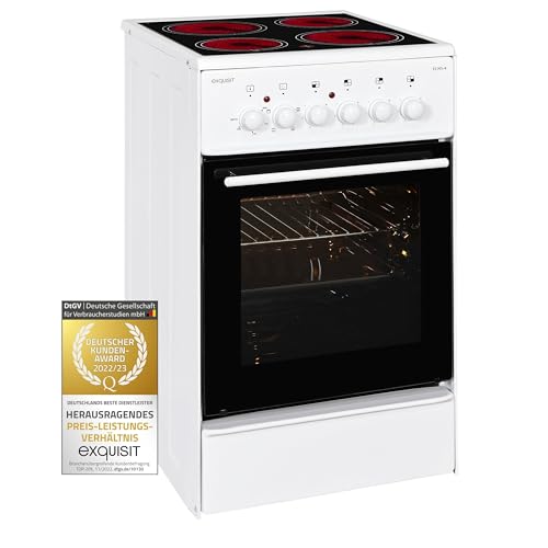 Exquisit Standherd ECM 5-4 | Elektro-Standherd | 50 cm | Glaskeramik-Kochfeld | 47 L Garraum | Weiß | Ober und Unterhitze | Innenbeleuchtung | Kochen und Backen von Exquisit