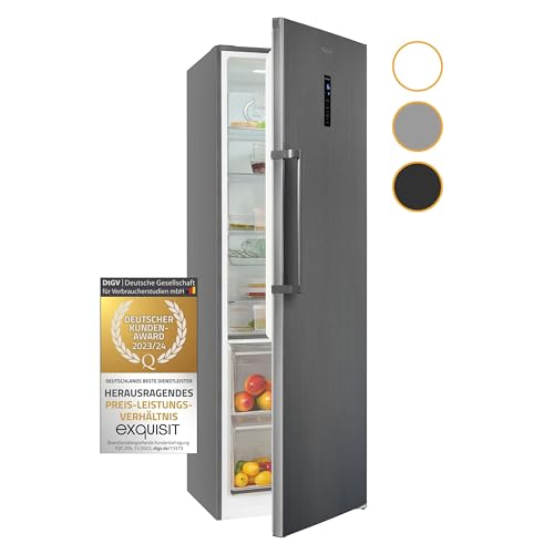 Exquisit Vollraumkühlschrank KS360-V-HE-040D inoxlook | Kühlschrank ohne Gefrierfach freistehend 359 L Volumen | NoFrost | Vollraumkühlschrank ohne Gefrierfach von Exquisit