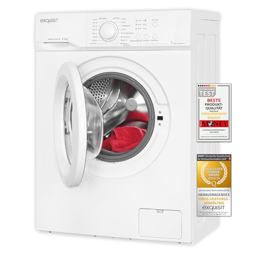 Exquisit Waschmaschine WA56110-020E | 6 kg Füllmenge | 1000 U/Min | Startzeitvorwahl | Kurzprogramm | 60 cm Breite | Slim Design von Exquisit