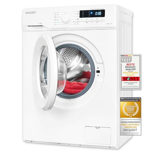 Exquisit Waschmaschine WA57014-020Aweiss | 7 kg Fassungsvermögen | Energieeffizienzklasse A | 12 Waschprogramme | Kindersicherung | Startzeitvorwahl von Exquisit