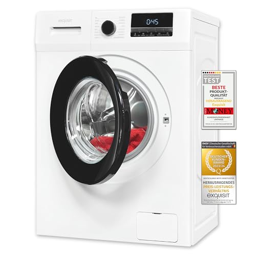 Exquisit Waschmaschine WA58014-340A weiss | Waschmaschine 8 kg | Energieeffizienz A | 16 Waschprogramme | Kindersicherung | Startzeitvorwahl | Washing machine von Exquisit