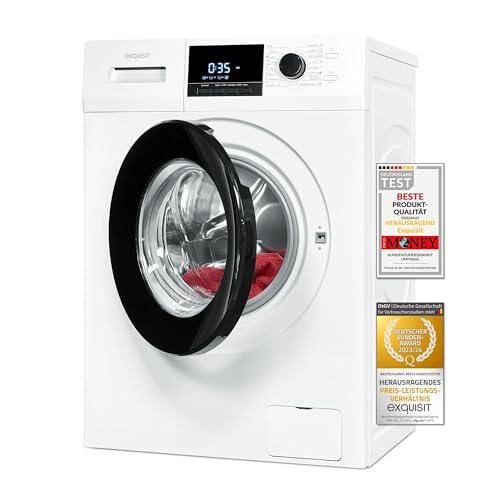 Exquisit Waschmaschine WA58214-340A weiss | 8 kg Fassungsvermögen | Energieeffizienzklasse A | 16 Waschprogramme | Kindersicherung | Startzeitvorwahl von Exquisit