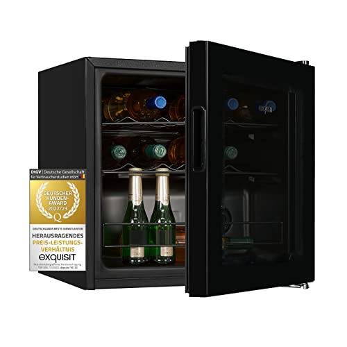 Exquisit Weinkühlschrank WS1-12-GT-030G schwarz | 43 L Nutzinhalt | Weinkühler elektrisch | Chromablagen | Temperatureinstellung | LED Licht | Schwarz von Exquisit