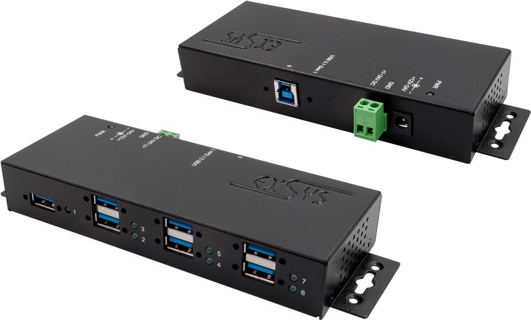 EXSYS EX-1189HMVS-3 - 7x USB 3.0 - Metall - USB 3.2 Gen 1 (3.1 Gen 1) Type-B 5000 Mbit/s Schwarz (EX-1189HMVS-3) von Exsys