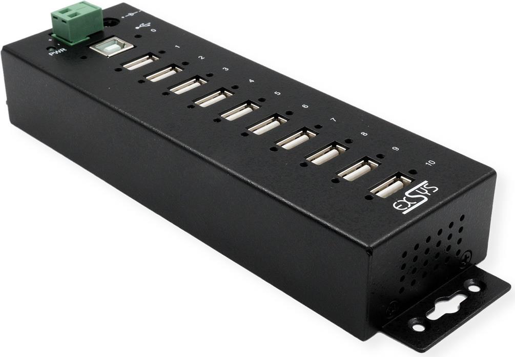 EXSYS GmbH 10 Port USB 2.0 Metall HUB (Din-Rail) und 15KV ESD Überspannungs-Schutz (EX-1170HMVS) von Exsys