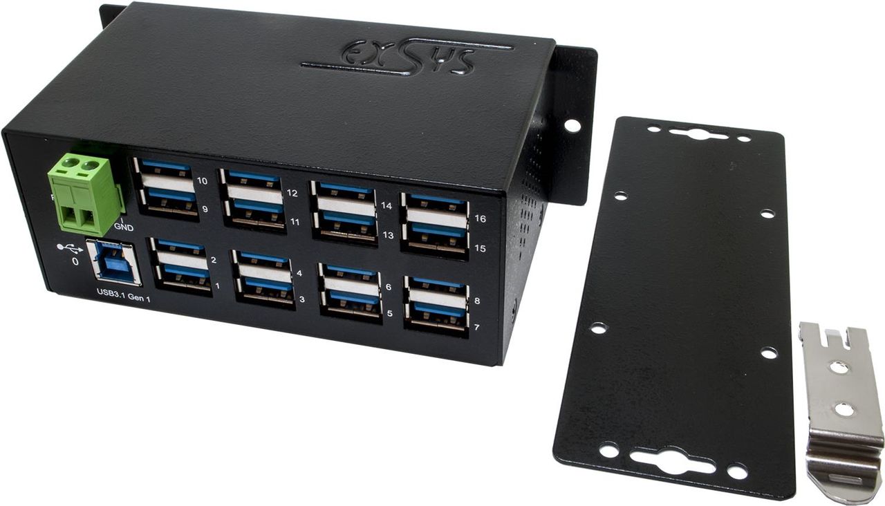 Exsys EX-1113HMS - Hub - 16 x USB 3,1 Gen 1 - an DIN-Schiene montierbar - Gleichstrom (EX-1113HMS) von Exsys