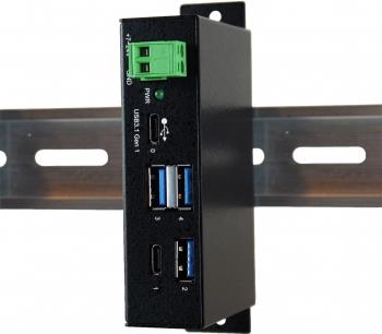 Exsys EX-1195HMS - Hub - 3 x USB 3,1 Gen 1 + 1 x USB-C - an DIN-Schiene montierbar - Gleichstrom (EX-1195HMS) von Exsys