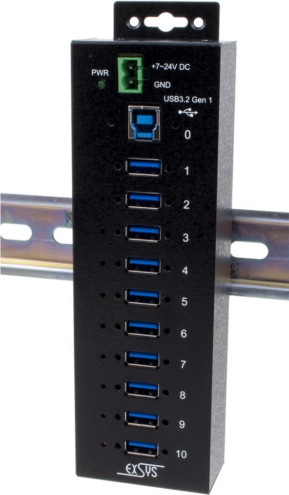 Exsys EX-1510HMVS - Hub - 10 x USB 3,2 Gen 1 - an DIN-Schiene montierbar - Gleichstrom (EX-1510HMVS) von Exsys