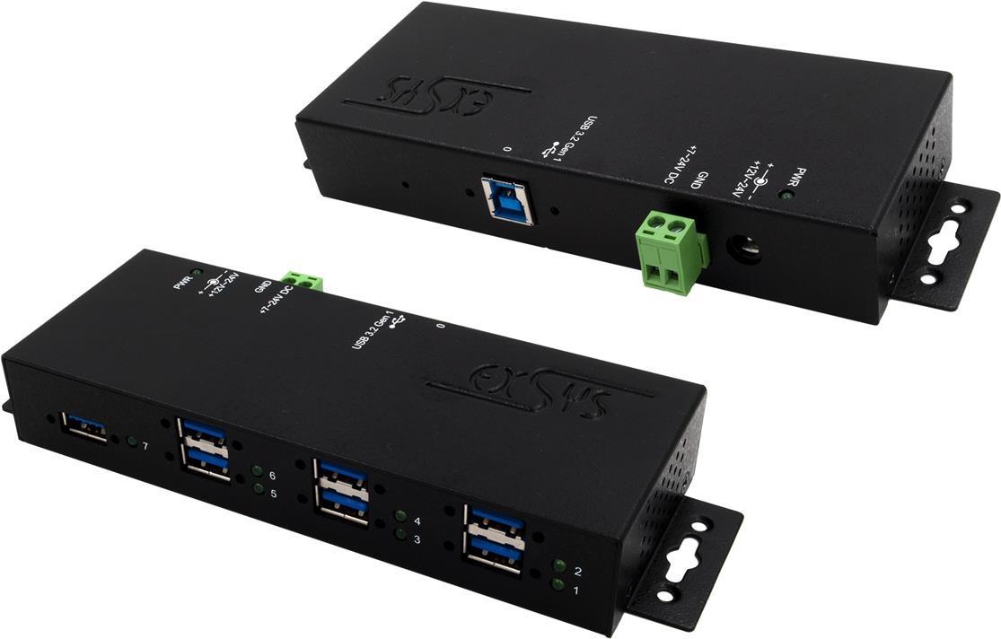 Exsys EX-1517HMVS - Hub - managed - 7 x USB 3,2 Gen 1 - an DIN-Schiene montierbar - DC Power (EX-1517HMVS) von Exsys
