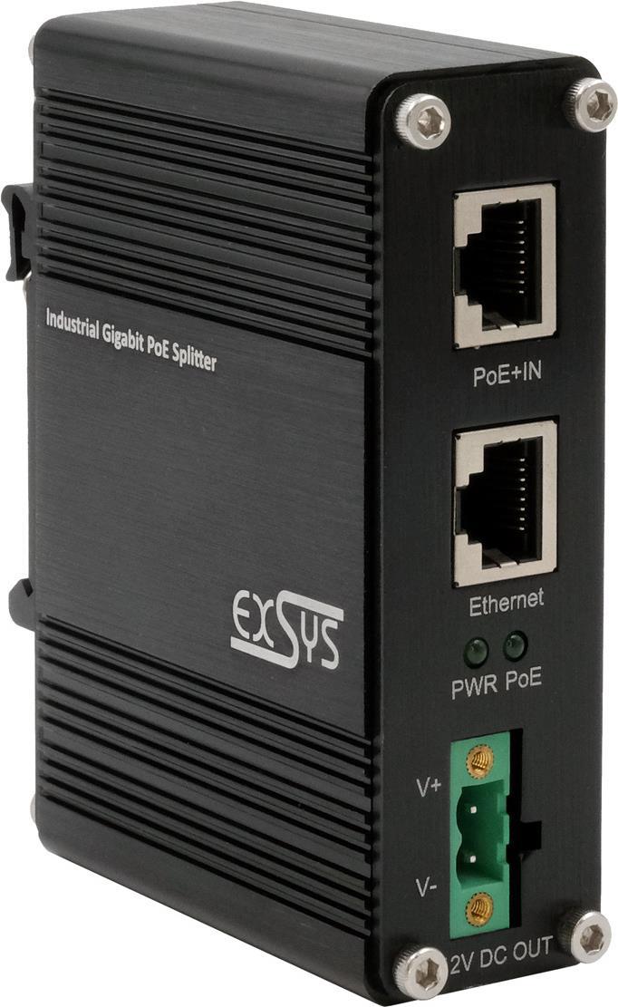 Industrie Ethernt PoE+ Splitter 802.3at,12VDC/20W,10/100/1000Mbps (EX-60325) von Exsys