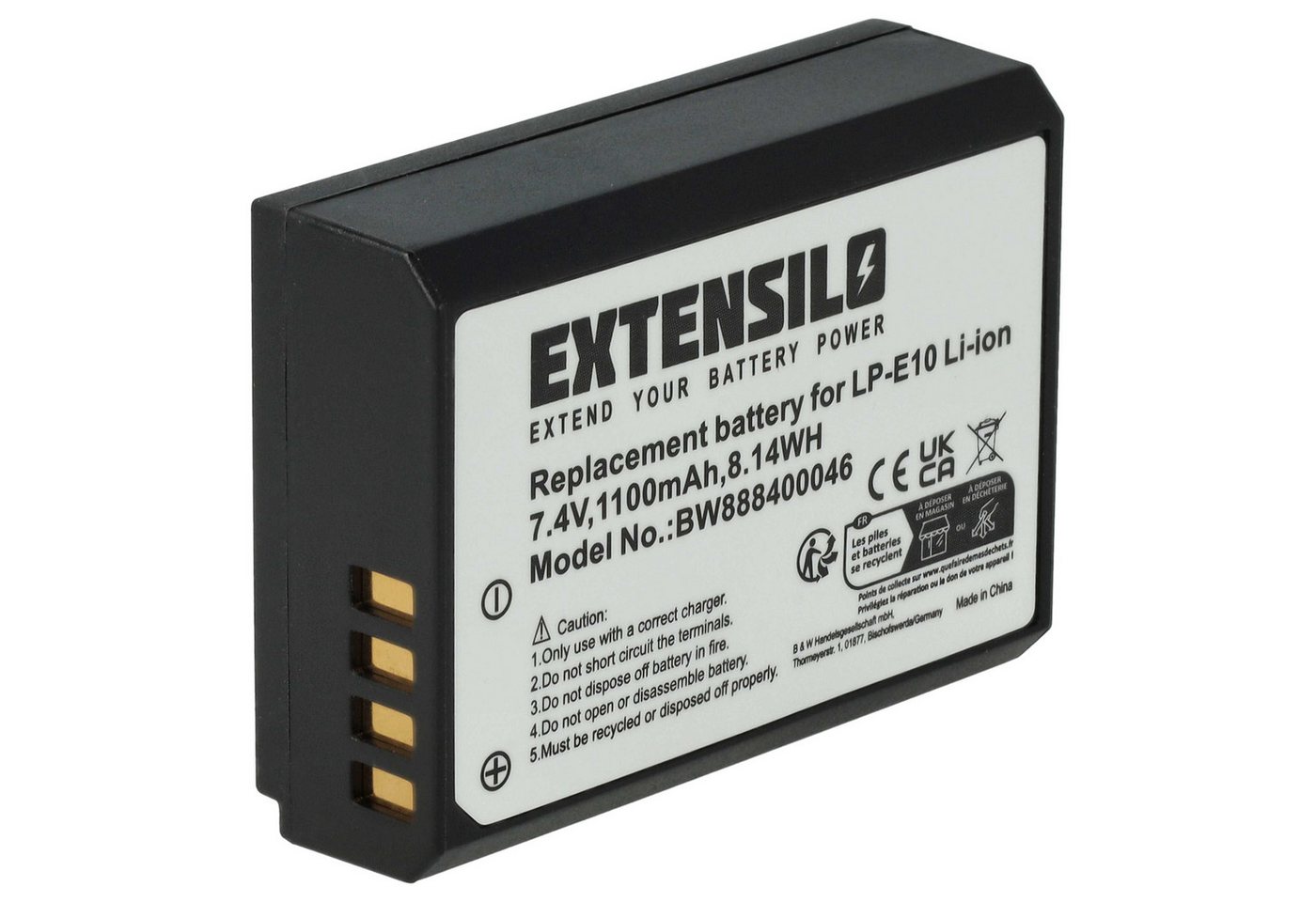 Extensilo Ersatz für Canon LP-E10 für Digitalkamera / Kamera (1100 mAh, 7,4 V, Kamera-Akku Li-Ion 1100 mAh von Extensilo