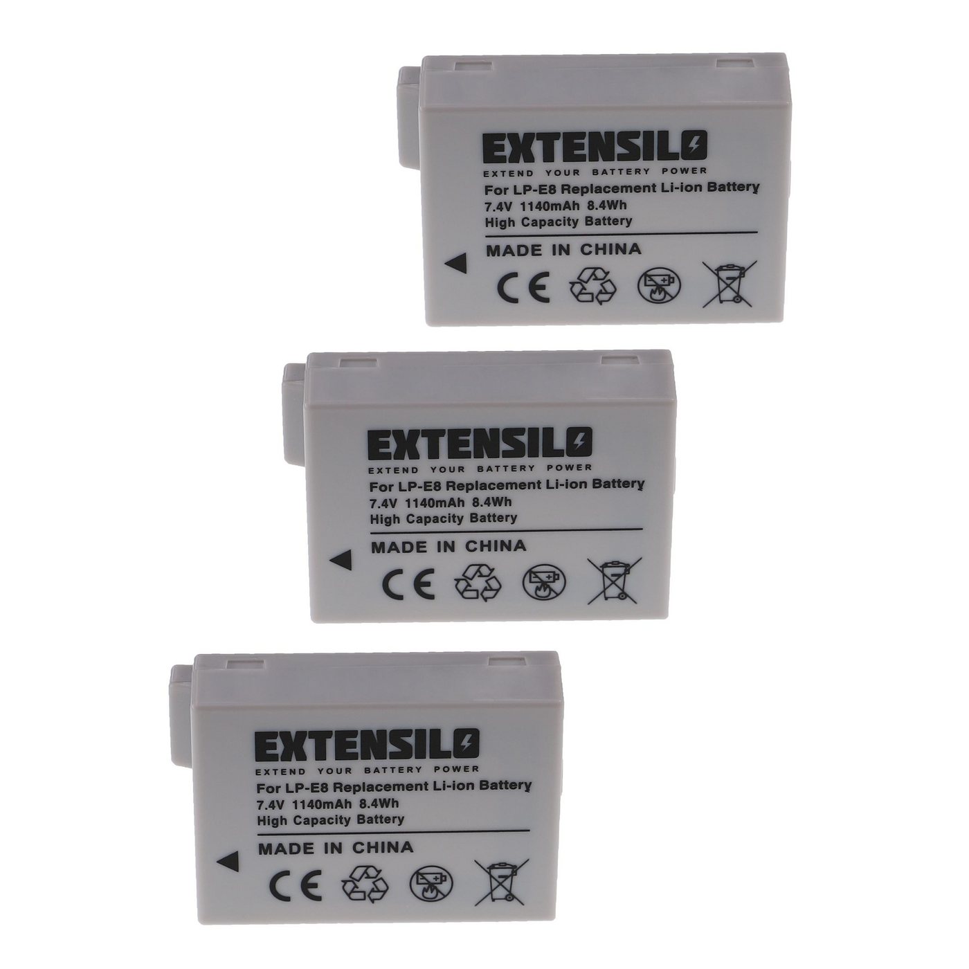 Extensilo Ersatz für Canon LP-E8 für Kamera (1140 mAh, 7,4 V, Li-Ion) Kamera-Akku Li-Ion 1140 mAh von Extensilo