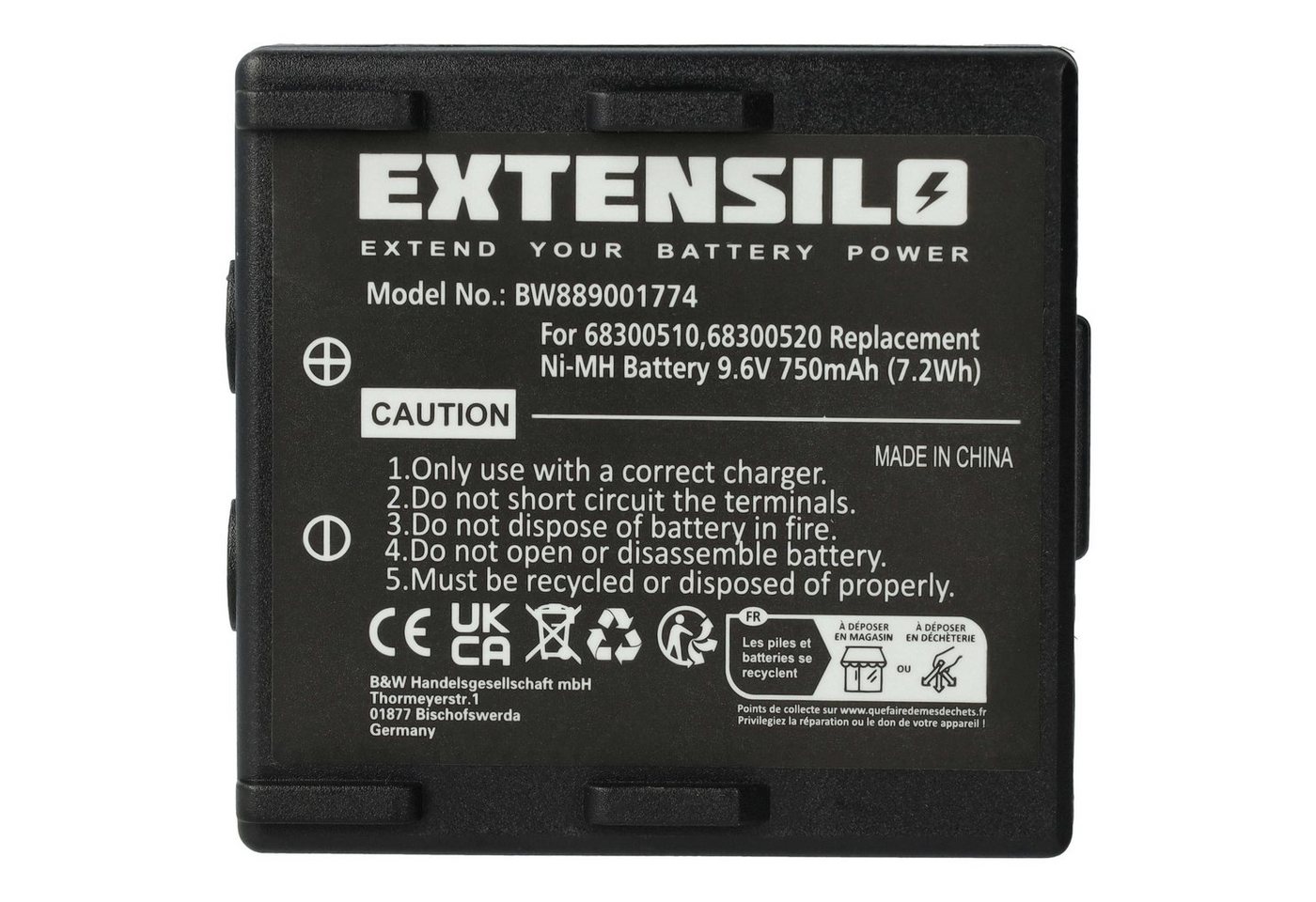 Extensilo Ersatz für Potain 68300520 für Akku NiMH 750 mAh (9,6 V) von Extensilo