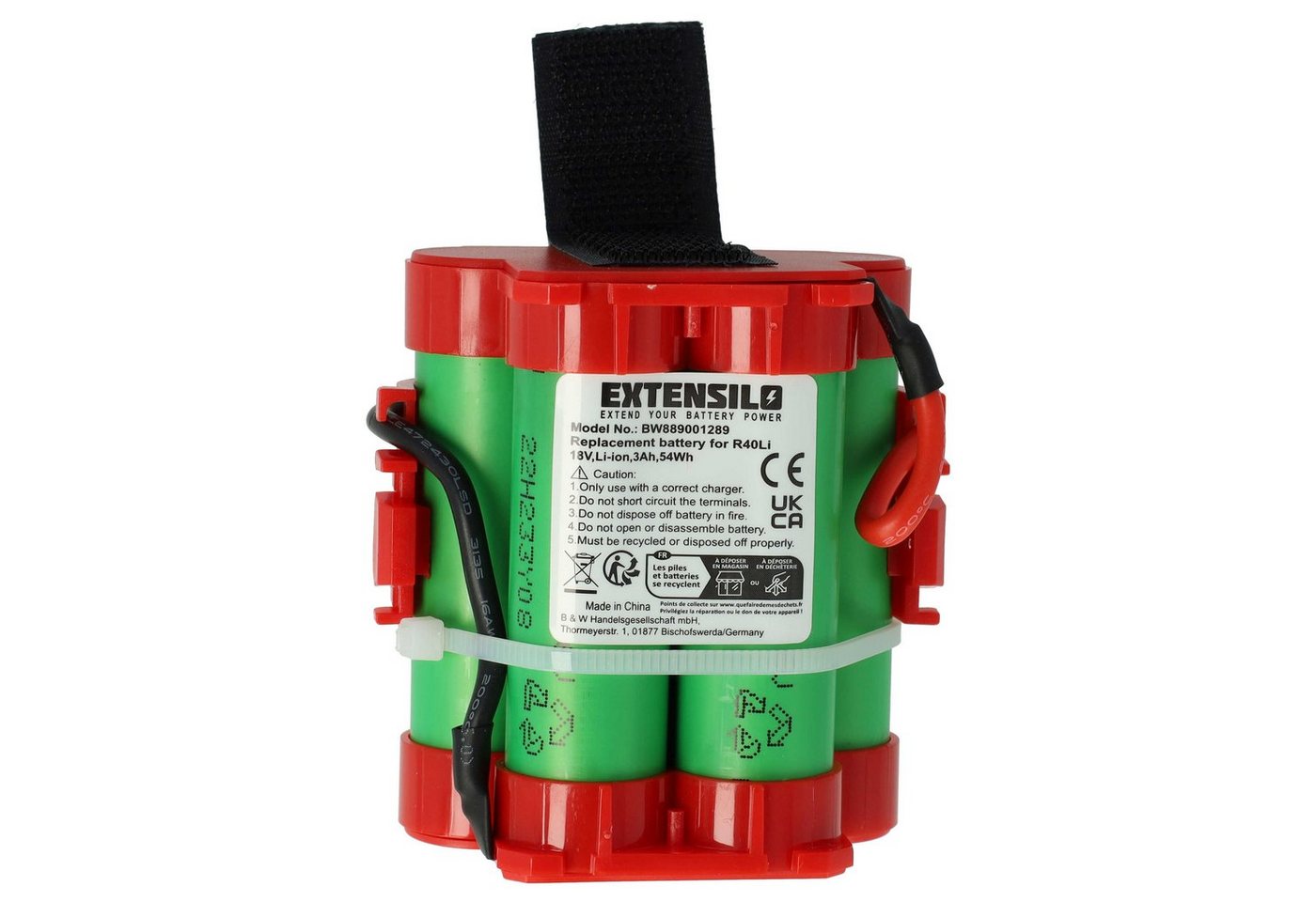 Extensilo passend für Flymo 1200R 2016, 1200R 2015, 1200R 2017, 1200R, 1200 R, Akku Li-Ion 3000 mAh von Extensilo