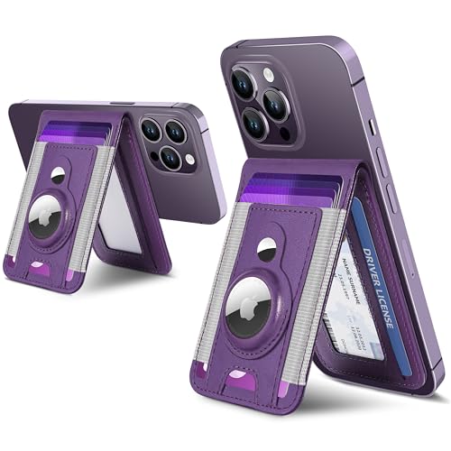 ExtreLife Magnetische Brieftasche mit AirTag-Halter, 3-in-1 Wallet Stand für iPhone 14/13/12 Serie, Violett von ExtreLife