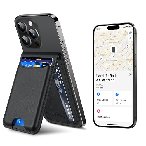 for Magsafe Wallet, Works with Apple Find My, Strongest Magnetic Wallet for iPhone 16/15/14/13/12 Series, for iPhone Walle t with Adjustable Stand, WalletTracker, 6 Cards Holder, Vegan Leather, Black for Magsafe Wallet, Works with Apple Find My, Strongest Magnetic Wallet for iPhone 16/15/14/13/12 Series, for iPhone Walle t with Adjustable Stand, WalletTracker, 6 Cards Holder, Vegan Leather, Black von ExtreLife