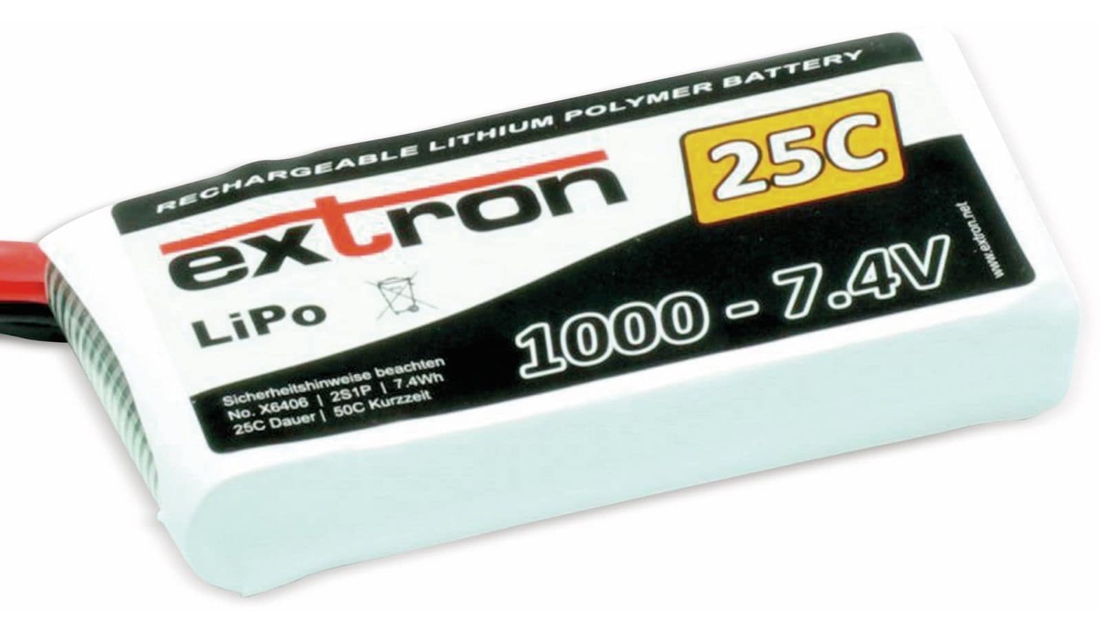 EXTRON Modellbau-Akkupack X2, LiPo, 7,4 V-/1000 mAh, 25C von Extron