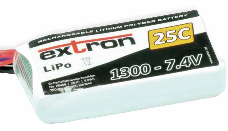 EXTRON Modellbau-Akkupack X2, LiPo, 7,4 V-/1300 mAh, 25C von Extron