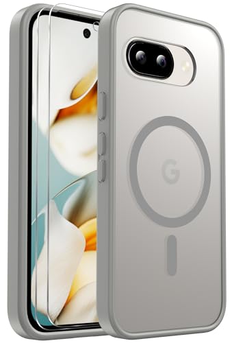 Ezanmull für Google Pixel 9A Hülle mit 2er-Pack Bildschirm Schutzfolie, Magnetisch Stoßfest, Kompatibel mit MagSafe, Schlanke Transparente Anti-Fingerabdruck Hülle für Pixel 9A (Grau) von Ezanmull