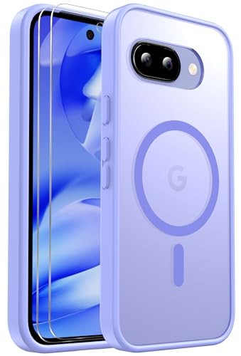 Ezanmull für Google Pixel 9A Hülle mit 2er-Pack Bildschirm Schutzfolie, Magnetisch Stoßfest, Kompatibel mit MagSafe, Schlanke Transparente Anti-Fingerabdruck Hülle für Pixel 9A (Hellviolett) von Ezanmull