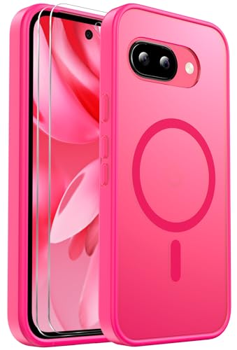 Ezanmull für Google Pixel 9A Hülle mit 2er-Pack Bildschirm Schutzfolie, Magnetisch Stoßfest, Kompatibel mit MagSafe, Schlanke Transparente Anti-Fingerabdruck Hülle für Pixel 9A (Hot Pink) von Ezanmull