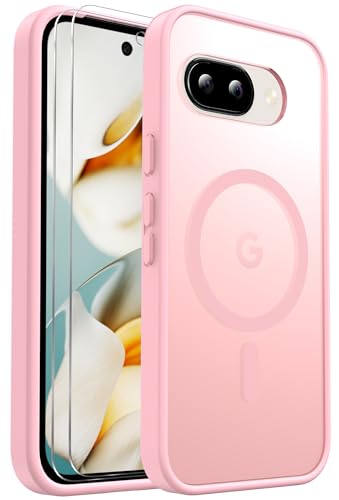 Ezanmull für Google Pixel 9A Hülle mit 2er-Pack Bildschirm Schutzfolie, Magnetisch Stoßfest, Kompatibel mit MagSafe, Schlanke Transparente Anti-Fingerabdruck Hülle für Pixel 9A (Rose) von Ezanmull