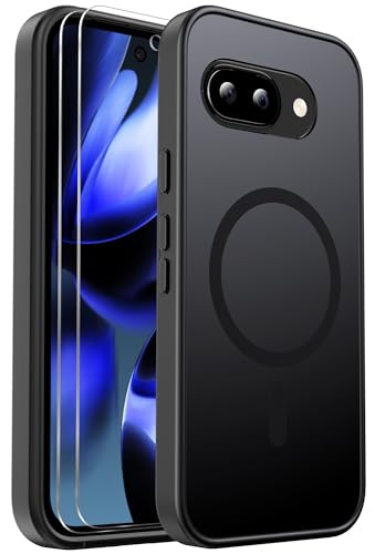Ezanmull für Google Pixel 9A Hülle mit 2er-Pack Bildschirm Schutzfolie, Magnetisch Stoßfest, Kompatibel mit MagSafe, Schlanke Transparente Anti-Fingerabdruck Hülle für Pixel 9A (Schwarz) von Ezanmull