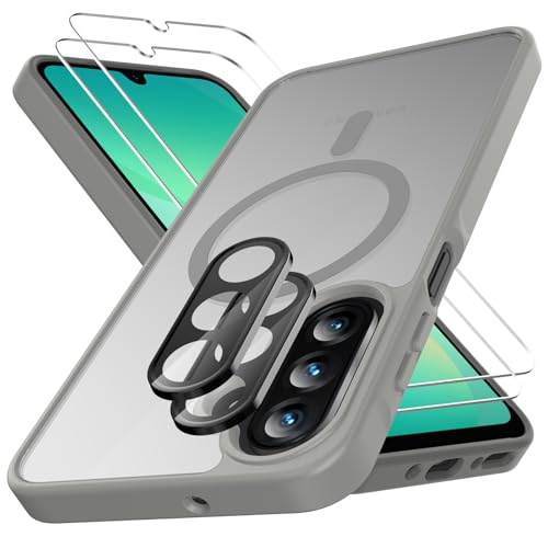 Ezanmull für Samsung Galaxy A26 5G Hülle Magnetisch Stoßfest, 2 Glas Bildschirm Schutzfolie + 2 Kamera Objektiv Schutzfolie, Transparente Anti-Fingerabdruck Hülle für Galaxy A26 5G (Grau) von Ezanmull