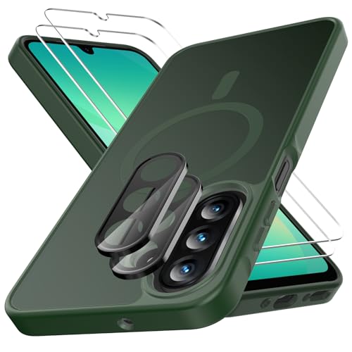 Ezanmull für Samsung Galaxy A26 5G Hülle Magnetisch Stoßfest, 2 Glas Bildschirm Schutzfolie + 2 Kamera Objektiv Schutzfolie, Transparente Anti-Fingerabdruck Hülle für Galaxy A26 5G (Grün) von Ezanmull