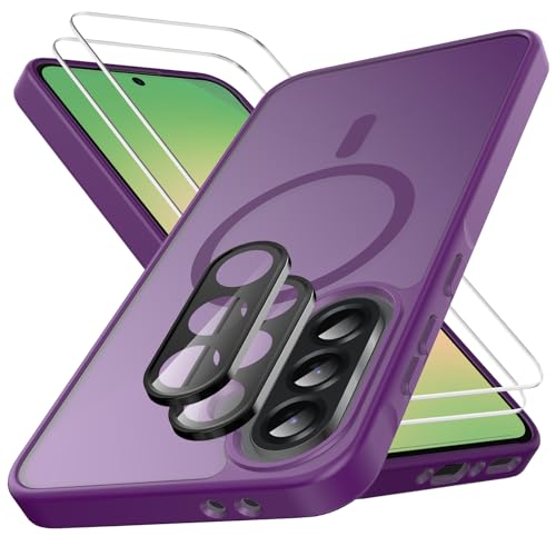 Ezanmull für Samsung Galaxy A56 5G Hülle Magnetisch Stoßfest, 2 Glas Bildschirm Schutzfolie + 2 Kamera Objektiv Schutzfolie, Transparente Anti-Fingerabdruck Hülle für Galaxy A56 5G (Violett) von Ezanmull