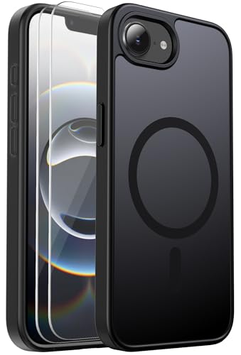 Ezanmull für iPhone 16e 2025 Hülle mit 2er-Pack Bildschirm Schutzfolie, Magnetisch Stoßfest, Kompatibel mit MagSafe, Schlanke Transparente Anti-Fingerabdruck Hülle für iPhone 16e 2025 (Schwarz) von Ezanmull
