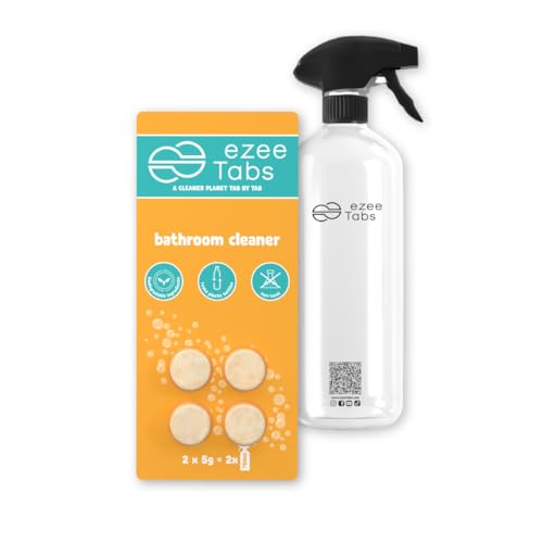 EzeeTabs Badreiniger Bundle – Reinigungstabs für ein mikroplastikfreies, biologisch abbaubares und veganes Putzmittel – 4 x Reiniger für hygienische Sauberkeit und 1 x wiederverwendbare Flasche von EzeeTabs