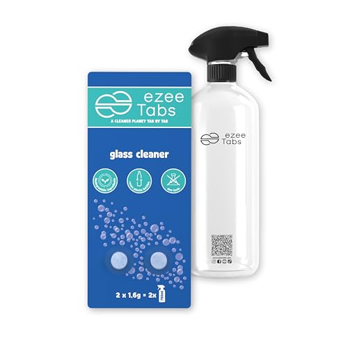 EzeeTabs Glasreiniger Bundle – Reinigungstabs für ein mikroplastikfreies, biologisch abbaubares und veganes Putzmittel – 2 x Reiniger für streifenfreien Glanz und 1 x wiederverwendbare Flasche von EzeeTabs