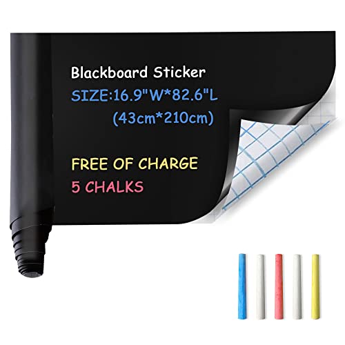 Ezigoo Tafelfolie Selbstklebend Schwarz, Kreidefolie Selbstklebend Abwischbar, 43 x 210 cm Kreidefolie Schwarz Matt. Multifunktionale Kreidetafel für Wand,DIY oder Büro. Mit 5 Kreiden von Ezigoo