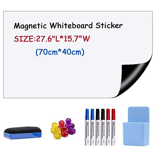 Ezigoo Whiteboard Folie, 40 x 70cm Magnetfolie Selbstklebend Weiß, Whiteboard Magnetisch mit 6 Markern, SchwammMagnetes und 6 Magneten für die Organisation zu Hause, im Büro und in der Schule DIY von Ezigoo