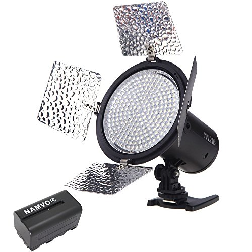 YONGNUO YN-216 YN216 Pro LED-Videoleuchte 5500K Farbtemperatur für Canon Nikon DSLR-Kamera DV und Camcorder mit NAMVO NP-F750 Akku und Ladegerät von YONGNUO NAMVO