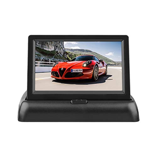 EZoneTronics 4.3" Autoradio Faltbar Monitor LCD Bildschirm Dash Stand, 12-24V Eingang Universal für LKW Auto 2 RCA Videokanäle für Backup Kamera/Rückansicht/DVD/Media Player von Ezonetronics