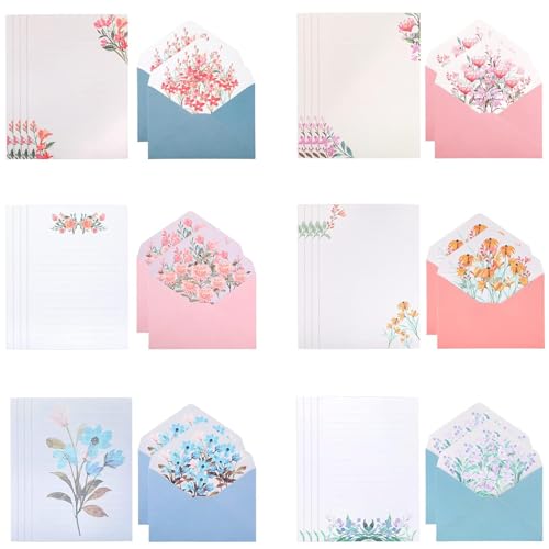 12 Briefpapier + 6 Umschläge, 18-teiliges Schreibwaren-Set mit Umschlägen, einzigartiges Blumendesign, niedliches liniertes Schreibpapier für Büro, Zuhause, Schule, Einladungsgeschenke (Mehrfarbig 12 Briefpapier + 6 Umschläge, 18-teiliges Schreibwaren-Set mit Umschlägen, einzigartiges Blumendesign, niedliches liniertes Schreibpapier für Büro, Zuhause, Schule, Einladungsgeschenke (Mehrfarbig von Ezranova