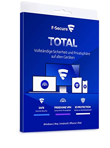 F-Secure TOTAL Security und VPN - 1 Jahr / 3 Geräte für Multi-Plattform (PC, Mac, Android und iOS) [Aktivierungscode in Boxverpackung] von F-Secure